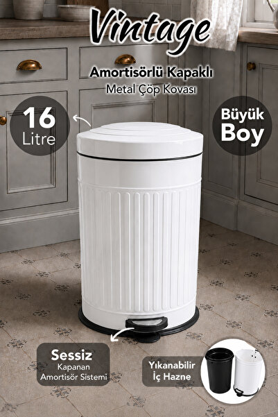 Meleni Home Vintage Trash Can - Bathroom Kitchen Pedal Shock Absorber Lid Tra...