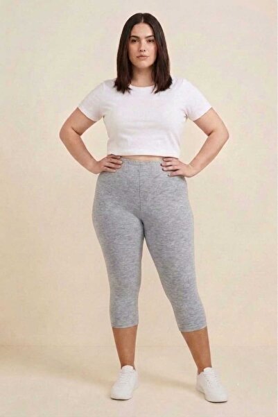 Brashop Women's Gray Plus Size Cotton Lycra Below Knee Capri Leggings |   Hig...