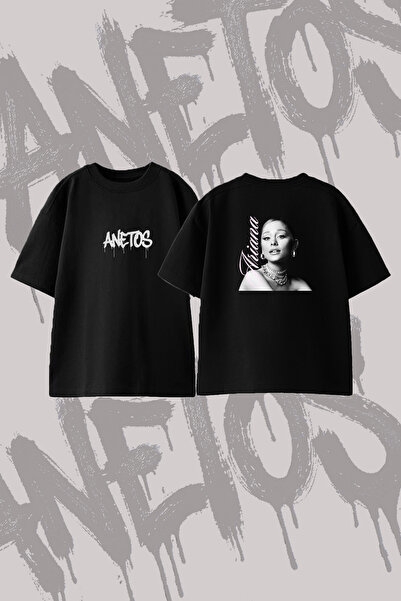 Anetos Ariana Grande_136 Design Back Printed Cotton Black Oversize T-Shirt
