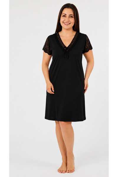 Altınay Women's Plus Size Ring Viscose V-Neck Nightgown(Dress) Short Sleeve L...
