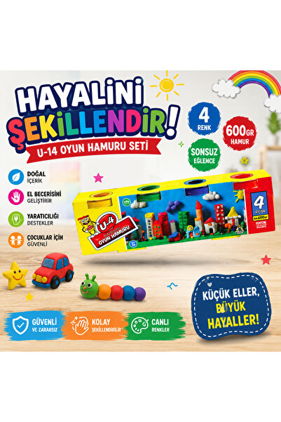 Genel Markalar Melek Kırtasiye 🎨 U-4 4 Renk Oyun Hamuru (600 gr) – Hayal Güc...