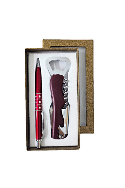 velve Set doua piese practice cu pix metalic si deschizator sticle cu tirbuso...