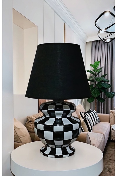 VERA HOME DECOR Sandorra, Ceramic Hand-Painted Checkerboard Patterned Lampsha...