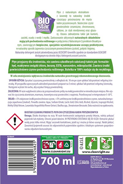 NO BRAND Soluție de curățare a cabinei de duș BIOSTAR Lavanda 700 ml