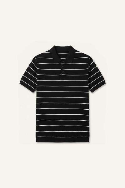 DeFacto Standard Fit Κοντομάνικο Ριγέ Μαύρο Μπλουζάκι Πόλο H8969AX26AU