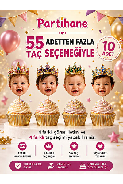 Partihane Kişiye Özel Fotoğraflı Doğum Günü Cupcake Pasta Kürdanı Bebek Çocuk...