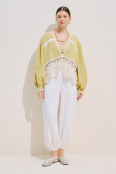 Manuka Lace-Detail Muslin Blazer Yellow