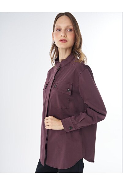 Kayra Hakim Yaka Cotton Blouse Cocoa Powder