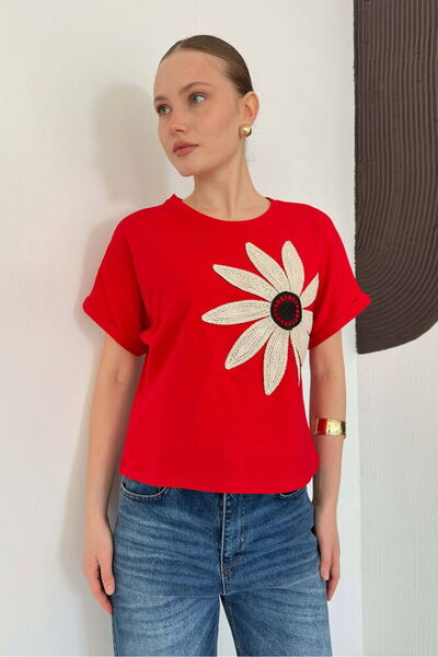 VERYMODA Floral Detailed T-Shirt - Red |   D2910
