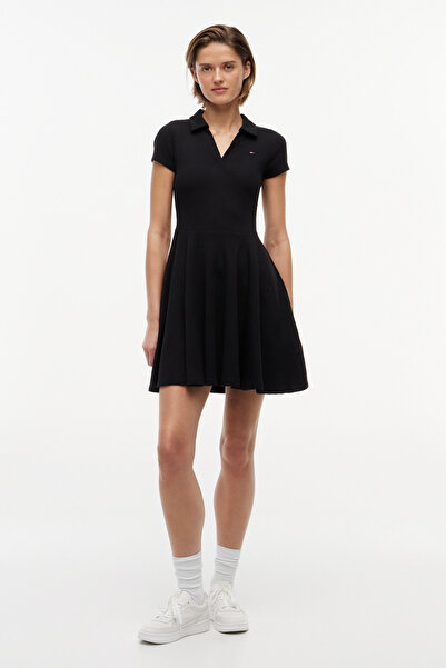 Tommy Hilfiger Tjw Women's Rib F&F Black Polo Neck Mini Dress
