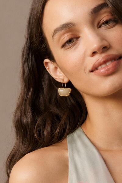 New Obsessions Artisan Beige Cat's Eye Glass Semi-Hoop Dangle Earrings