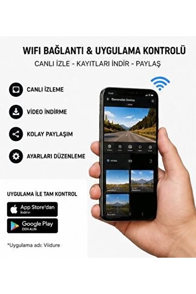Midcom BW-T111 3 Kanal WiFi Araç Kamerası 2.0" IPS Ekran Ön 1280x720P + İç + Arka Kamera Gece Gör 64 GB Hafıza Kartı Hediyeli