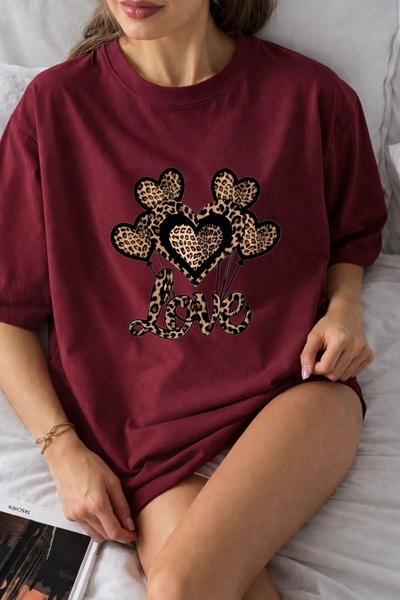 ZAVIXO Women's Oversized Leopard Pattern Love Heart Printed 100% Cotton T-Shi...