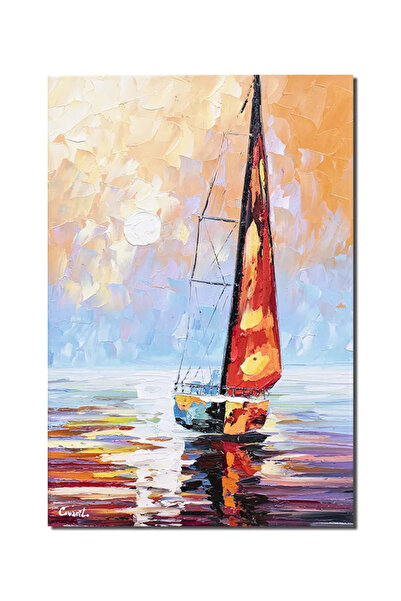 artnova Hand-painted seascape painting with sailboat, Calm, 60x40cm oil on ca...