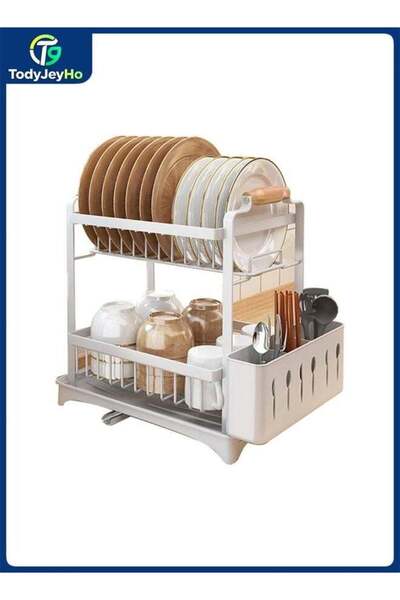 TodyJeyHo 2 Tier Dish Racks for Kitchen Counter, Dish Drainer with Cutlery Ho...