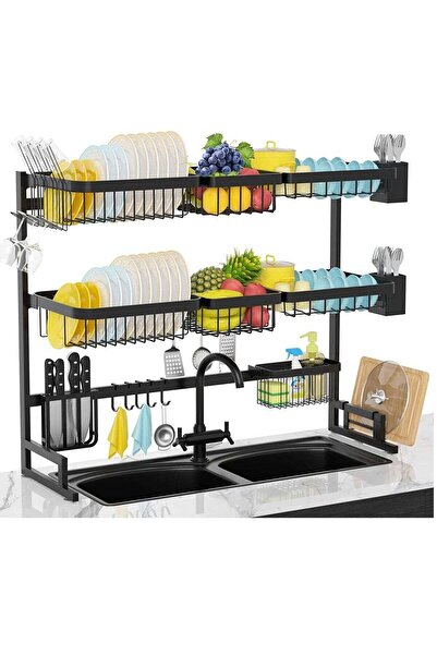 DubaiGallery 3 Layer Over The Sink Dish Drying Rack Organizer Black