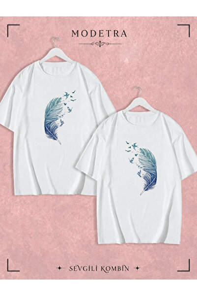 Modetra Women's and Men's Feather Seagull Design Pre-Printed Lover Couple Com...