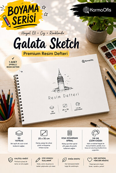 KarmaOfis Painting Series Spiral Drawing Notebook 25X35 cm 30 Sheets 110 Gr D...