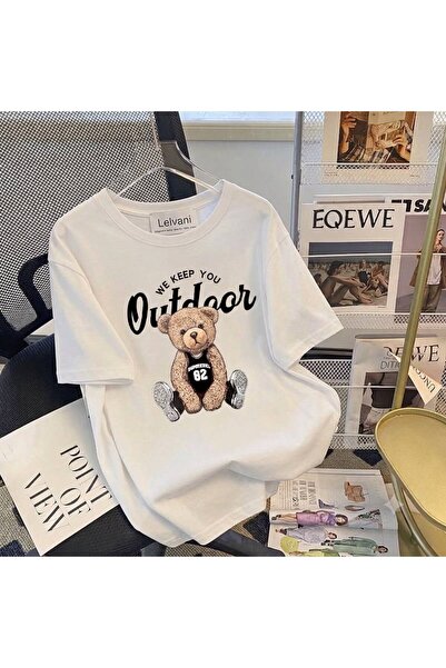 LELVANİ Unisex We Keep You Outdoor Bear Printed Crew Neck T-Shirt