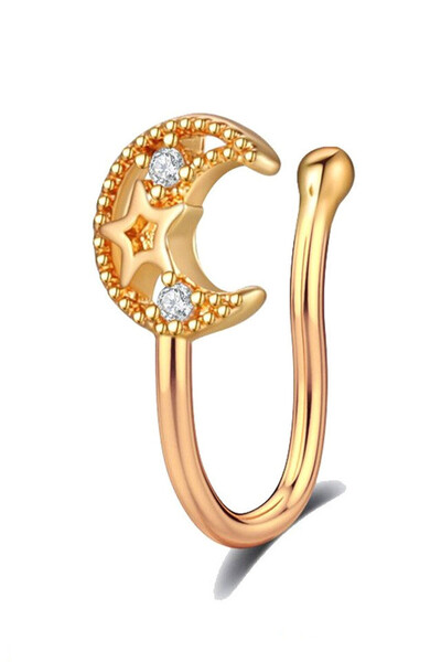 VeeShop Cercel ear cuff minimal, piercing fals pentru nas, semiluna cu stelut...