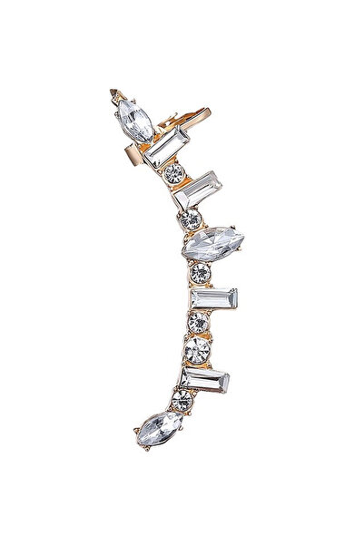 VeeShop Elegant ear cuff earring, round, pointed and rectangular white crystals