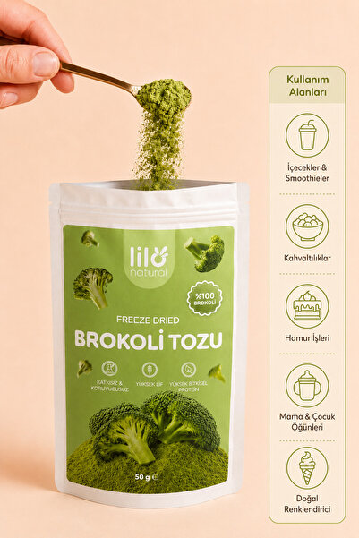 Lilo Natural Freeze Dried Brokoli Tozu 50 g - %100 Brokoli - Dondurularak Kur...