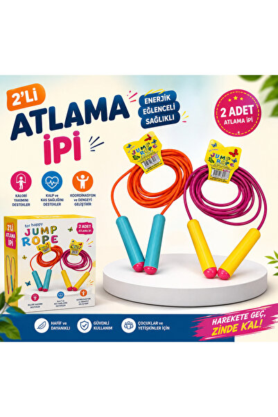 vagontoys 2’Li Renkli Atlama İpi Dayanıklı Plastik Zıp Zıp İp (Jump Rope)