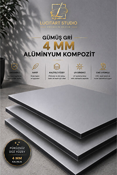 LucitART 4 mm Gümüş Gri Alüminyum Kompozit Panel Levha | CNC ve Lazer Kesime ...