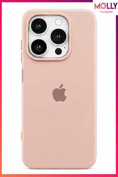 Molly iPhone 14 PRO İçin Elma Figürlü Kum Pembesi Liquid İçi Kadife Mat Silik...