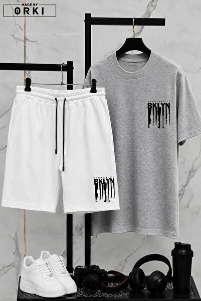 EFFRENATU Bklyn Printed Cotton Fabric Unisex T-Shirt-White Shorts Set