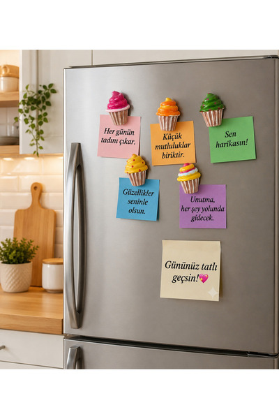 ps_studio.handmade El Yapımı Renkli Cupcake Magnet Seti-5 li Ölçü:4 cm