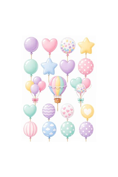 DecoParty Set de decorațiuni pentru tort – Tematică Baloane Pastel, 19 piese,...
