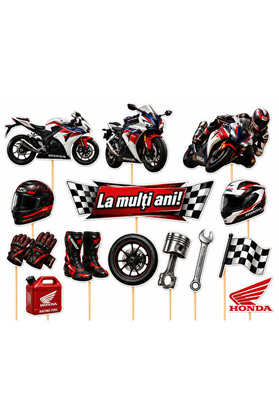 DecoParty Set de decorațiuni pentru tort – Tematică Motociclete Honda, 14 pie...