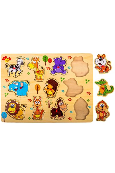 OEM Puzzle din lemn cu animale din jungla, 11 piese - Joc de societate 30x22c...