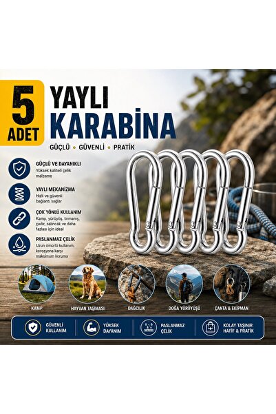Trendhane 5 Adet M4 Yaylı Karabina Kanca Seti, Paslanmaz Çelik Karabina Klips...