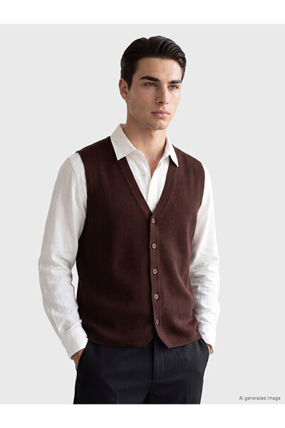 LC Waikiki Rmz Gi̇yi̇m Farkiyla Standart Fit V Dikim Men's Knitwear Vest