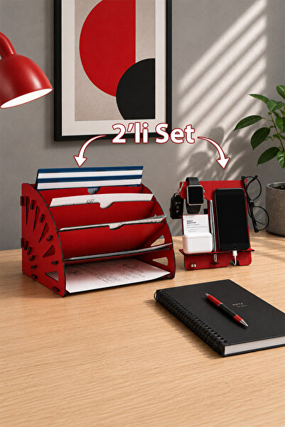 Mingitav Quarter Desktop Organizer and Phone Stand Set of 2 – Wooden File Org...