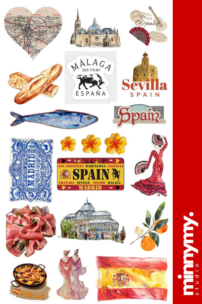 Minnymy Spain Collection Sticker, Çıkartma, Ajanda, Günlük, Planlayıcı, Bulle...