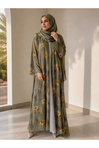 Passion by rahi Floral printed double layer chiffon Abaya&Hijab