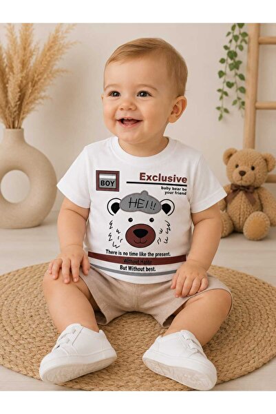 krm kerem bebe Baby Boy Exclusive Bear Printed Cotton Summer Set