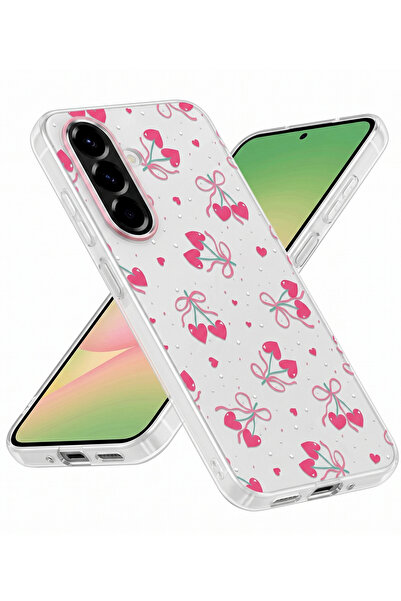 Rivor Samsung Galaxy A36 Uyumlu Kılıf Kamera Çıkıntılı Kalpli Kiraz Desenli İ...