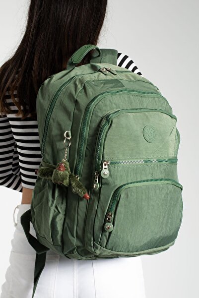 DUOMİNO Crinkle Waterproof Large Size Khaki Green Clinker Backpack/Laptop Tra...