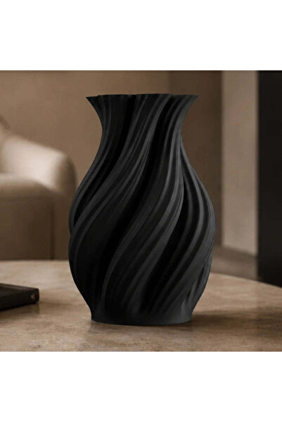 OEM Vaza negru mat pentru flori uscate, 20 cm, cu design spiralat, ideala pen...