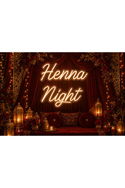 Prime Neon Henna Night Neon Tabela 50 cm Adaptör Dahil Nişan Düğün İsteme Kın...