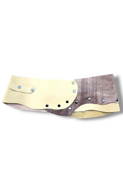 Yılday Gür Butik Hazel Genuine Leather Wide Waist Belt - Handmade with Staple Detailing