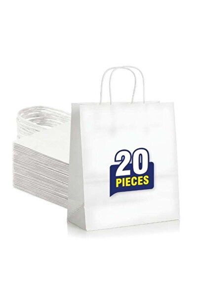 Duravel 20Pcs Packing Kraft Paper Bag White Twisted Handle 34X33X18 cm Paper ...