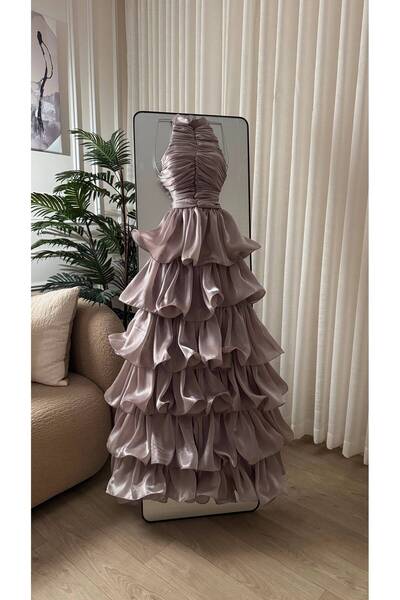 Dubai Luxury Dusty Mulberry Satin Shine Evening Dress Elegant Gown