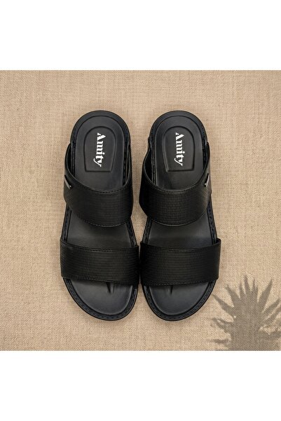 Lucky Steps Men's PU Leather Slide Sandals Non-Slip Thick Sole Cushioned Foot...
