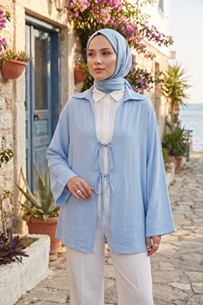 Zeneva Collection Light Blue - 100% Cotton Pocketed Lace-Up Women's Hijab Kim...