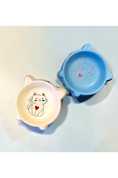 tureks pottery Porselen Mama Kabı 2'li - Desen:3 Mavi-Beyaz